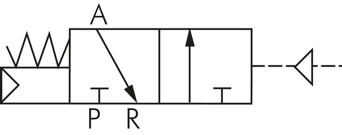 Schaltsymbol: 3/2-Wege Pneumatikventil, Grundstellung geschlossen (NC)